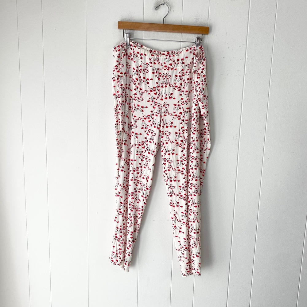 Soma Cool Nights Pajama Pants XXL White Red Floral Print Pockets Sleepwear